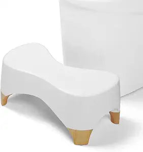Toilet Stool Squat Adult,Gligam Poop Stool for Bathroom,Bearing 550 lbs Weight,Toilet Step Stool, Potty Stool for Adults,Non-Slip Simple Design,7" Tall (White/Bamboo Color)