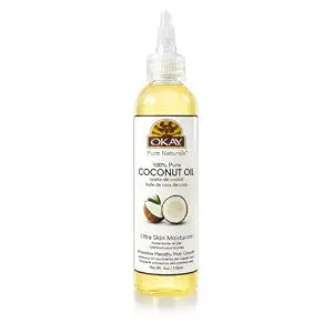 OKAY 100% Pure Coconut Oil for Hair & Skin, 4 fl oz Squeeze Bottle - Mess-Free Travel Size Moisturizer for Face, Body & Dry Hair - Natural Massage Oil & Makeup Remover for Women & Men