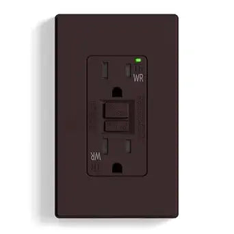 ELEGRP GFCI Outlet Outdoor, 15 Amp Self-Test GFI Electrical Outlet with Thinner Design, Weather & Tamper Resistant GFCI Receptacle, Ground Fault Receptacle w/Wall Plate, UL Listed, Brown, 1 Pack