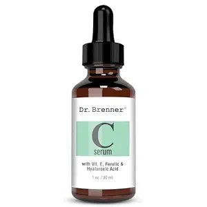 Vitamin C Serum 20% Pure L-Ascorbic Acid, Ferulic Acid, Vitamin E and Hyaluronic Acid for Face and Eyes Natural Anti Aging Anti Wrinkle 1oz. by Dr. Brenner (Glass Dropper Bottle)