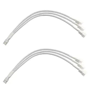 2PCS PWM Fan Splitter Cable 4 Pin One-to-Three Line 27cm Computer CPU Cooling Temperature Control Suitable for Computers Extension Cable Converter White