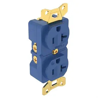 Tertullus High End Duplex Receptacle 20 Amp 125/250 Volt Audiophile Electrical Wall Outlets,2-Pole,Grounding,Blue with Fixing Bracket (Gold Plated)