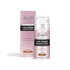 Loving Tan NEW 2 Hr Express Self Tanning Body Lotion, Dark - Hydrating Natural-Looking Glow Sunless Self Tanner, Streak-Free, Dermatologist Tested, Lightweight, Vegan and Cruelty-Free - 3.3 fl oz