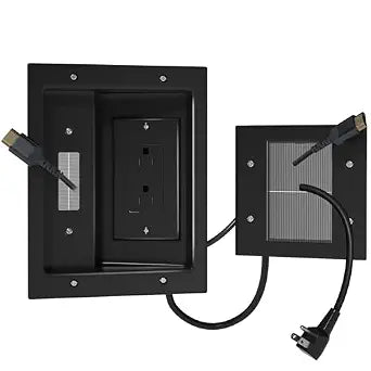FORGING MOUNT in-Wall Cable Management Kit with Recessed Power Outlet Box,Cord Hider for Wall Mounted TV,Brush Plate,9.3ft Cord,Easy,Safe Management for Organized TV and Home Theater Setups-Black