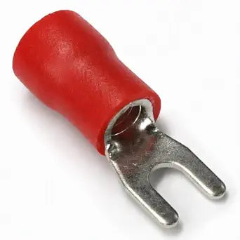 PAPUGA 100PCS 8 AWG (10 mm) #8 / M4 (4 mm) Fork Spade Crimp Connector, PVC Insulated, 600V 62A, CE & RoHS Industrial Terminal High Current Connector, Control Panels