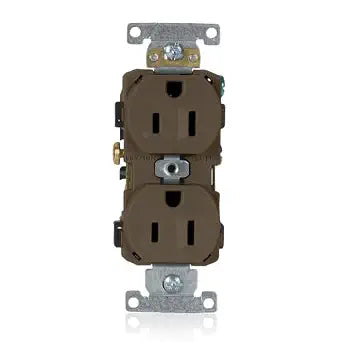 Leviton 15-Amp, 125-Volt, Narrow Body Duplex Receptacle, Straight Blade, Commercial Grade, Self Grounding, Side Wired, CR15, Brown