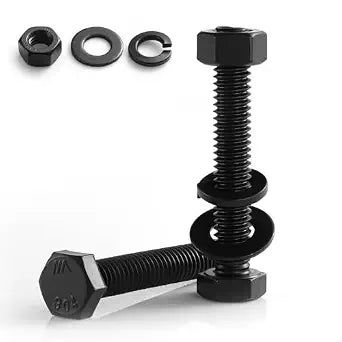 1/4-20 x 3 Hex Head Screws Bolts,Hex Nuts,Flat & Lock Washers,304 Stainless Steel 18-8,Black Zinc Plated,Fully Threaded(48 Sets)