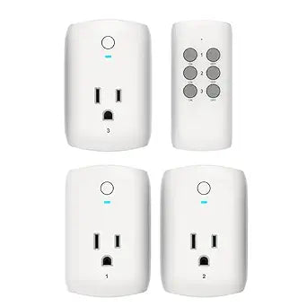 TEKLECTRIC Indoor Remote Control Outlet with 1 Grounded Plugs, 80 FT Range Wireless Outlet for Fans, Electrical Devices, Christmas Lights - 1875 Watt 15A Heavy Duty (1 Remote 3 Receivers)
