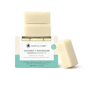 Olivia Care Coconut + Magnesium Bar Soap Set (3 Bars, 5oz Each), Natural Moisturizing Triple Milled Body Soap with Coconut Oil, Soothing & Nourishing Bath and Shower Cleansing Bars
