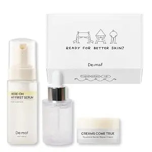 Demaf 3-Step Trial Kit for Oily Skin – My First Serum, Green Cica Ampoule, Squalane Barrier Cream, Travel-size