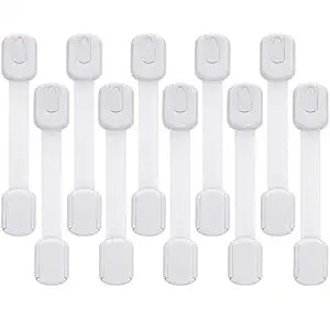 Goodv Child Safety Cabinet Locks - (10 Pack) Baby Proofing Latches to Drawer Door Fridge Oven Toilet Seat Kitchen Cupboard Appliance Trash Can with 3M Adhesive - Adjustable Strap No Drill No Tool