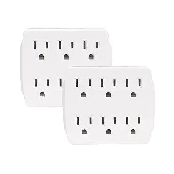 EXTRASTAR 6 Outlet Extender, Multi Plug Outlet with 3 Prong Electrical Outlet Splitter, 15A/125VAC/1875W, Grounded Wall Outlet Tap, Charging Station, ETL Listed - White (2 Pack)