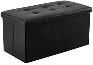 YOUDENOVA 30" Ottoman with Storage, Folding Faux Leather Bench, Black
