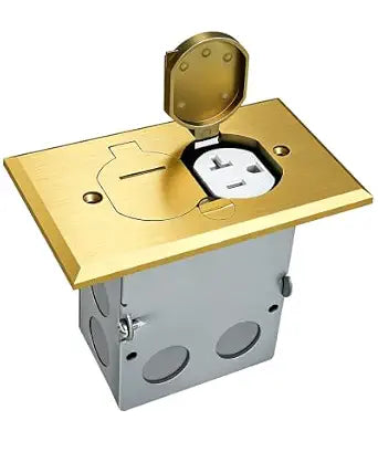 Floor Outlet Cover Box, Recessed Floor Box Outlet, Brass, 1-Gang