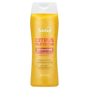 Suave Citrus Blossom Exfoliating Body Wash & Scrub with Glycerin & Vitamin E, Sulfate-Free Hydrating Cleanser for Soft, Smooth Skin, 18 FL OZ