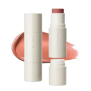 JOOCYEE Glazed Cream Blush Stick with Built-in Cushion Brush, Multi Use Stick for Cheeks Lips Eyes Hydrating Dewy Non-Greasy Long Lasting Makeup - Wheat Nude