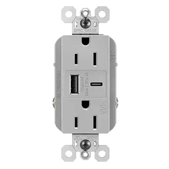 Legrand 15 Amp Spec Weather Resistant Outlet 6A USB Type A/C Gray 1 Pack
