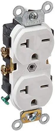 Leviton 5822-W Straight Blade Single Receptacle, 250 Vac, 20 A, 2 Pole, 3 Wire, White