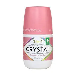 Crystal 3-in-1 BioHealth Deodorant, Coconut & Vanilla, Natural Odor Protection with Aloe & Hyaluronic Acid, Microbiome-Friendly, Moisturizing, Anti-Pollution Formula (2.25 Fl Oz)