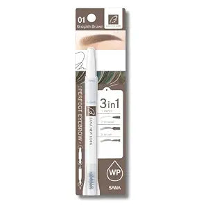 Sana Newborn Perfect Eyebrow 3-in-1 Pencil, Powder and Brush, Grayish Brown 01, Waterproof, with Panthenol, Made in Japan, J-Beauty