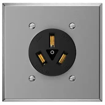 AIDA NEMA10-50R Flush Mounting Power Receptacle with 2 Gang Stainless Steel Faceplate, 50A 125/250V Straight Blade Power Outlet for 3-Prong Ranges, UL Listed