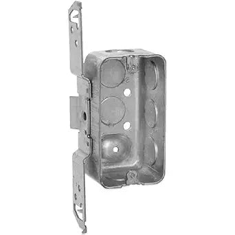 4 x 2 Inch Single-Gang Metal Handy Electrical Box with TS Bracket, 1-7/8" Depth, Drawn Steel, 1/2" Knockouts, Stud Mount Utility Box