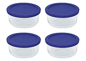 Pyrex 7201 (4-Cup) Glass Bowls & Cadet Blue Lids (4-Pack) - Made in USA