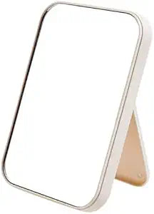 Coobbar Desktop Foldable Makeup Mirror Simple Portable Princess Mirror Square Makeup Mirror Small Mirror with Stand for Women (Beige)
