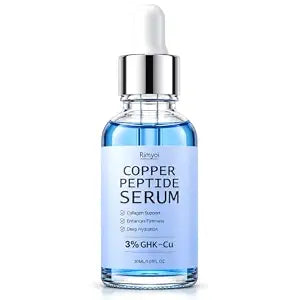 Copper Peptides Serum for Face with 3% GHK-Cu & Hyaluronic Acid, Anti-Aging Serum for Fine Lines, Firming, Skin Elasticity & Hydration, 1 Fl Oz