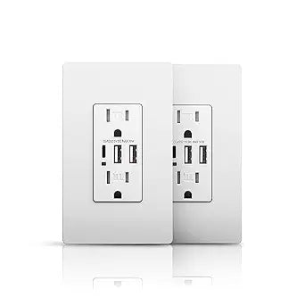 USB C Wall Outlet Receptacle, 15A TR Duplex Receptacle, 30W 6A 3-Port Type C Wall Outlet, Charging Power Outlet with USB Ports, Type C Wall Charger, Wall Plate, UL Listed, White, 2Pack