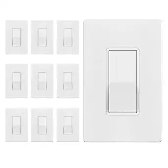 TG Matte White Single Pole Decorator Paddle Light Switch, 15A, 10 Pack