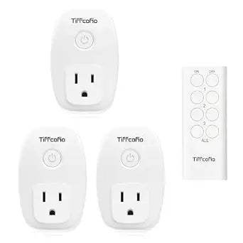 TiFFCOFiO Indoor Remote Control Outlet Plug, Wireless Light Switches, 100ft Range Remote Control, 15A/1875W, ETL Listed