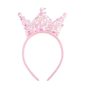 SuPoo Sequin Headband for Girls Bling Pink Princess Crown Headband Glitter Head Bands Halloween Party Hair Bands Sparkly Hair Accessories for Birthday Back to School Christmas
