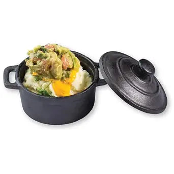 TableCraft Cast Iron Round Mini Casserole with Lid, 8 oz, Black, Pre-Seasoned Single-Serve Cookware, Oven to Table