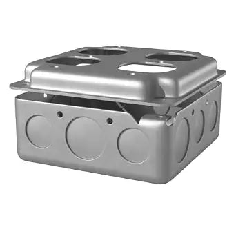 2 Gang Square Outlet Box with Cover, Galvanized Steel, 1 Pack