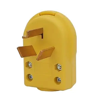 Nema 10-30P 30 Amp 125/250 Volt Angle Plug, 3 Pole 3 Wire Grounding Straight Blade Plug for Dryer and Ranges, Works with Cable OD Max. 1.0 Inch - Yellow Color