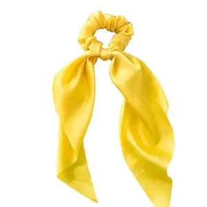 Yellow Women Girl Bow Satin Ribbon Ponytail Scarf Hair Tie Rope Scrunchies Elastic Band Hair Scrunchies Bands Elastics and Ties Beauty and Personal Care Hair Care, Hair Accessories