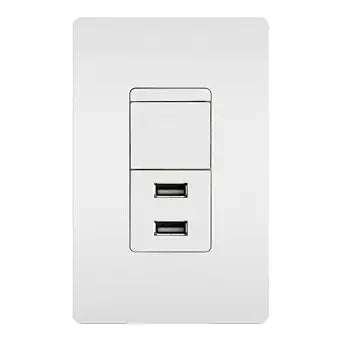 Legrand Pass & Seymour TM83USBWCCV4 15 Amp Combination Decorator Rocker Light Switch and Type A USB Charging Ports, 3-Way, White (1 Count)