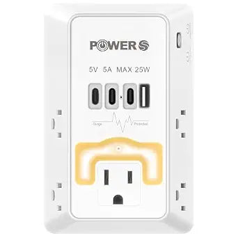 Electrical Outlet Extender with USB Ports (3C1A), Snug Wall Outlet with Night Light, Surge Protector, Wall Plug Adapter for Multiple Devices, Wall Socket Expander