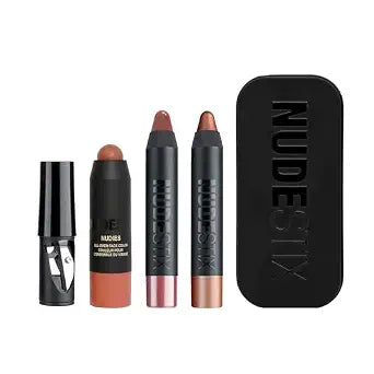 Nudestix Sunset Nudes Mini Kit ï¿½ï¿½ï¿½ 3-Piece Cream Blush, Bronzer & Glossy Lip Set for Cheeks, Eyes & Lips | Travel-Size, Multi-Use Vegan Makeup for a Radiant, Beach