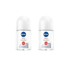 Nivea Dry Comfort Roll-On Deodorant 25ml | 72H Sweat & Odor Protection | Quick Dry Formula with Mineral Extracts | Long-Lasting Freshness & Gentle Skin Care | Compact Travel Size | 2 Pack