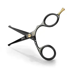 BRV MEN Rounded-Tip Small Trim Scissors for Men 4.2" | High Carbon Stainless Steel | Nose Hair for Men | Professional Grooming Scissors for Beard, Mustache & Ear Hair - RIGHT HANDED (Black)