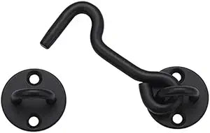 Raswik 4" Privacy Hook and Eye Gate Door Latch, Easy Barn Door Lock, Black