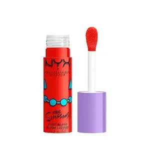 NYX PROFESSIONAL MAKEUP Saucy Sisters' Fat Cheeks Blush, Juicy Liquid Blush For A Radiant Pop of Color, The Simpsons Collaboration, Vegan & Cruelty-Free - Snarky Scarlet (Ruby Red)
