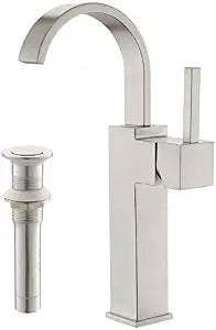 Vessel Faucet - Brushed Nickle 360 Degree Rotation Single Hole Bowl Faucet Single Handle Tall Bathroom Faucet with Waterfall and Swivel Spout by phiestina, SGF005-BN-V
