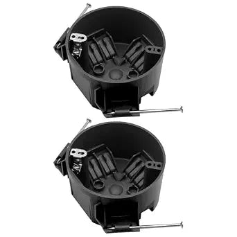 New Work 4" Dia Round Ceiling Nail Electrical Black Box 1-Gang, Home Improvement PVC Electrical Junction Black Box, ETL Listed, 20 Cubic Inch, Suitable for Residential Renovation(2 Pack)