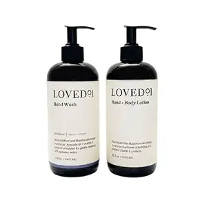 Loved01 Hand Soap and Lotion Set, Lavender Wash, Unscented Lotion, 15 oz
