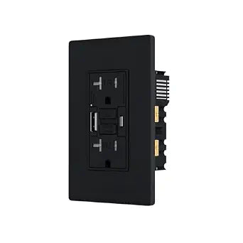 20AMP GFCI Outlet with Type A & Type C USB Charging Ports, Self-Test, LED Indicator, Tamper Resistant, GFCI Receptacle Outlet, Screwless Wall Plate Include, ETL Listed, Black