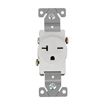 Single Electrical Receptacle Outlet, 20A 250V, White, 1 Pack