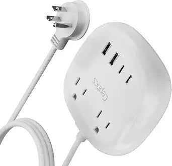 Ceptics USB Power Strip  Travel-Size Surge Protector with Dual USB & USB-C Ports  21W Total Output  Grounded for Safety  5-Foot Cord Charging Station